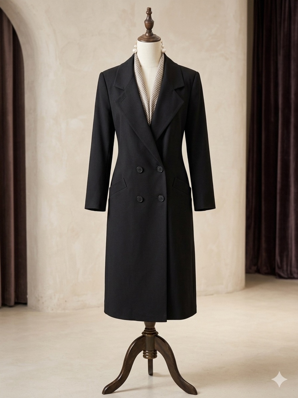 Kristen Blake Black Double-Breasted Trench Coat